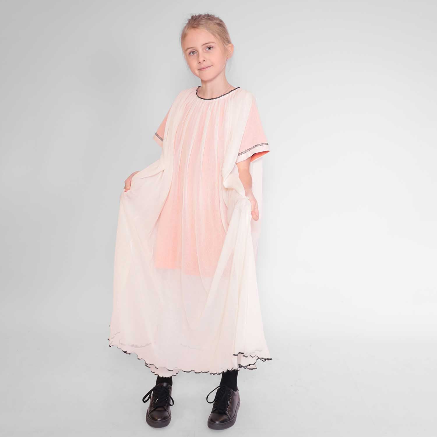 Girls Tulle Dress in Off White-1