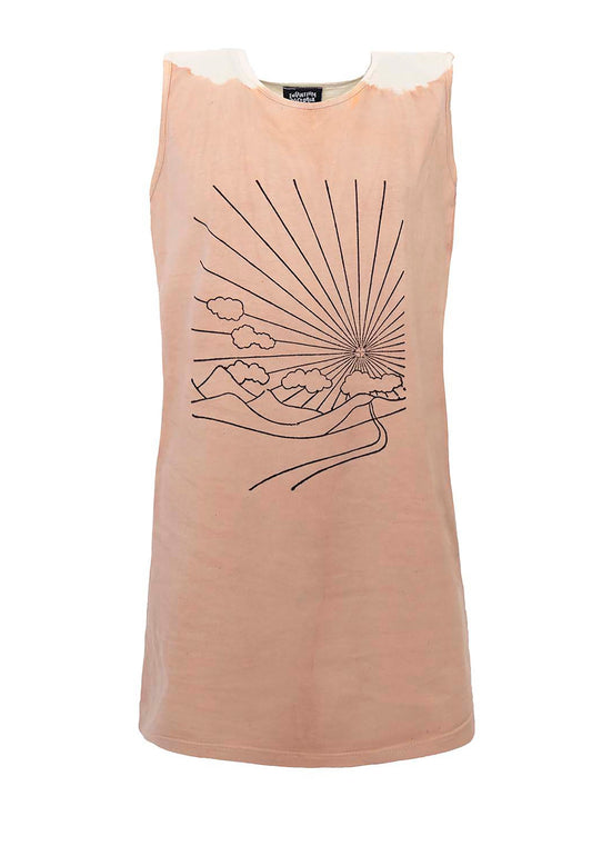Artisanal T-Shirt Dress Naturally Dyed Madder with Hand Block Print-0