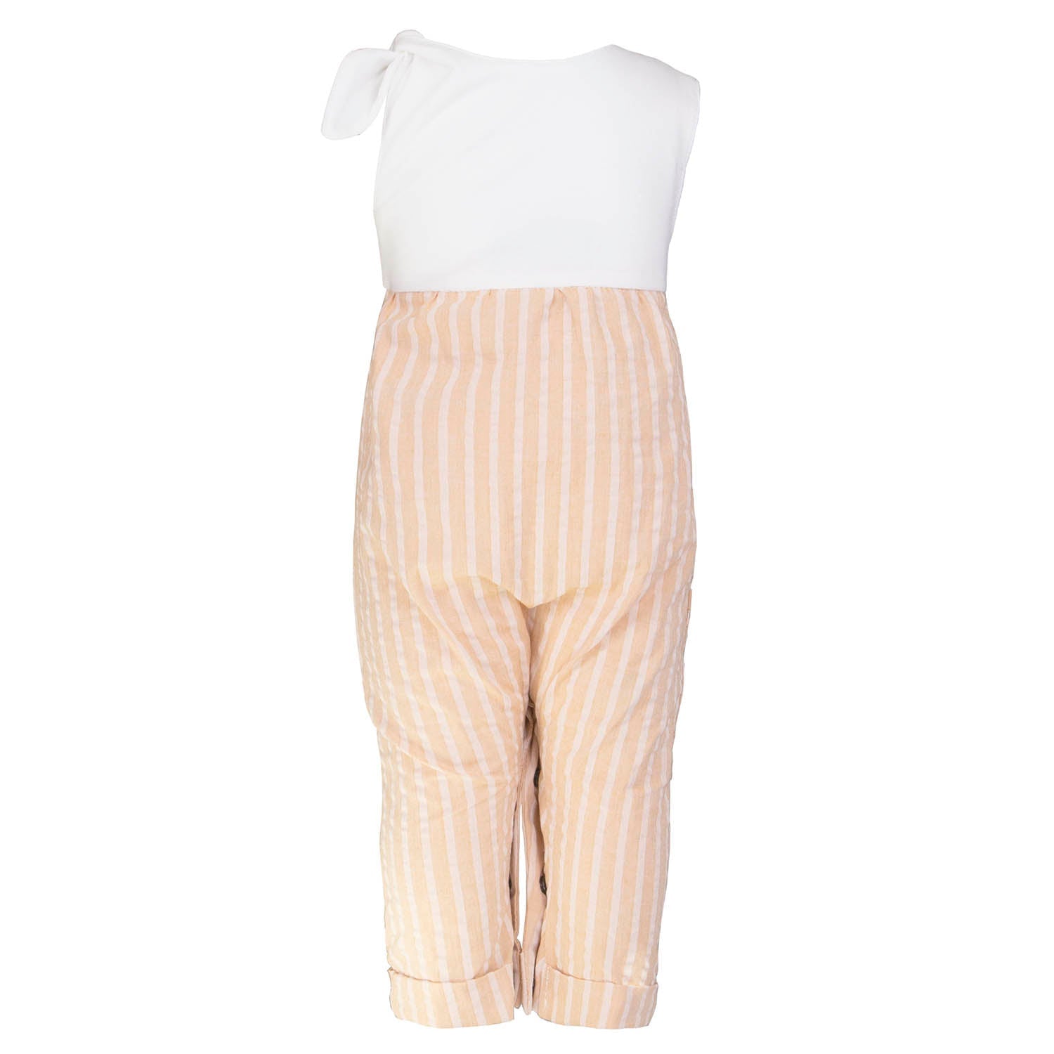 Peach Seersucker Baby Romper with Bow-2