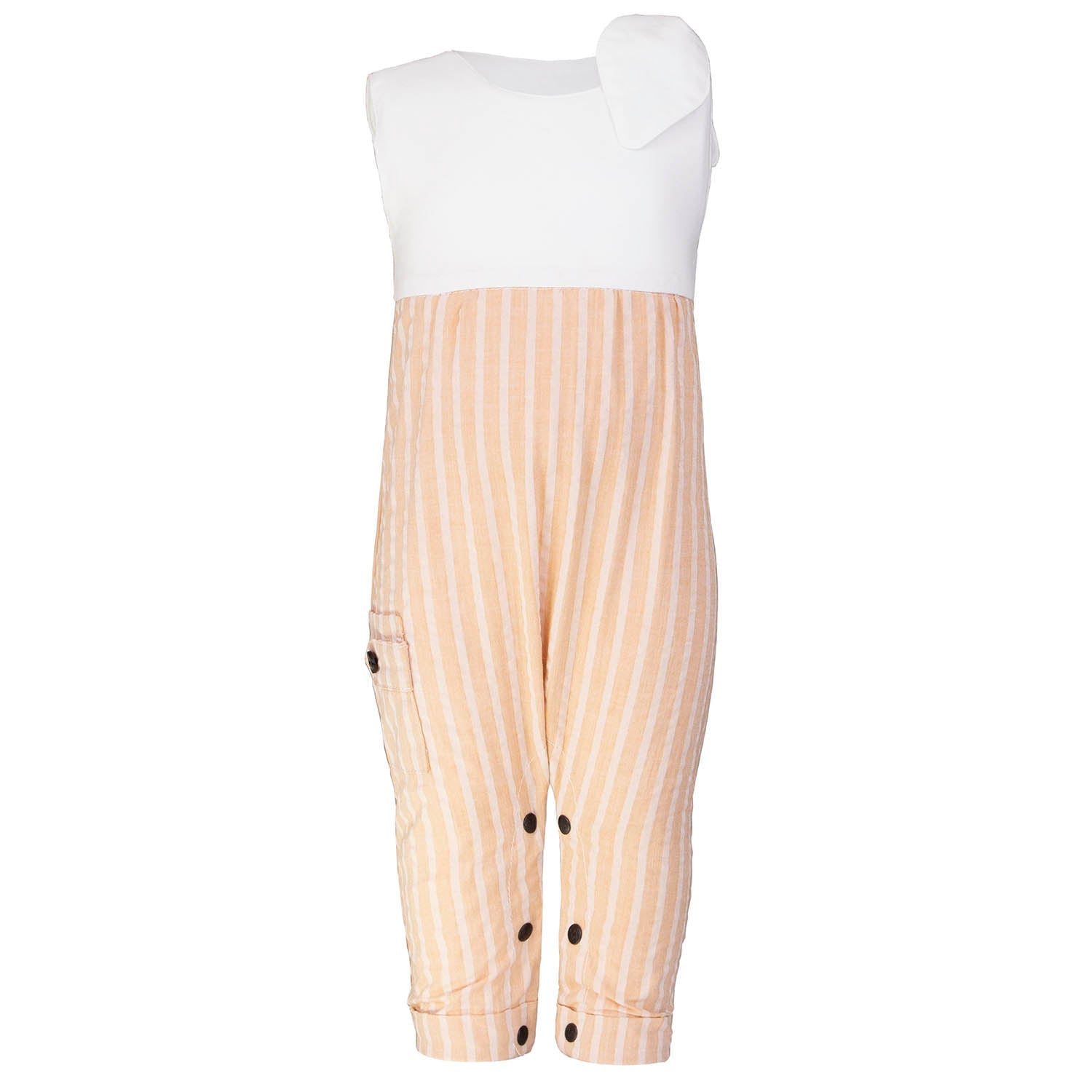 Peach Seersucker Baby Romper with Bow-0