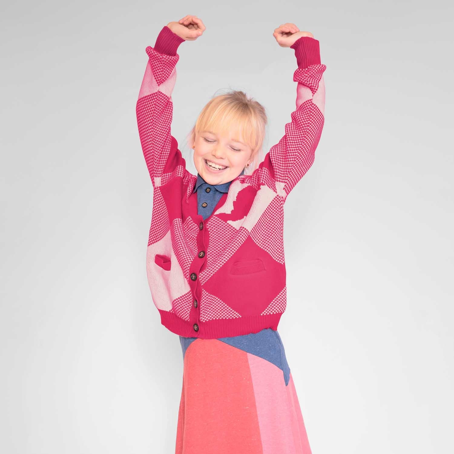 Kids Cardigan in Pink and White-1