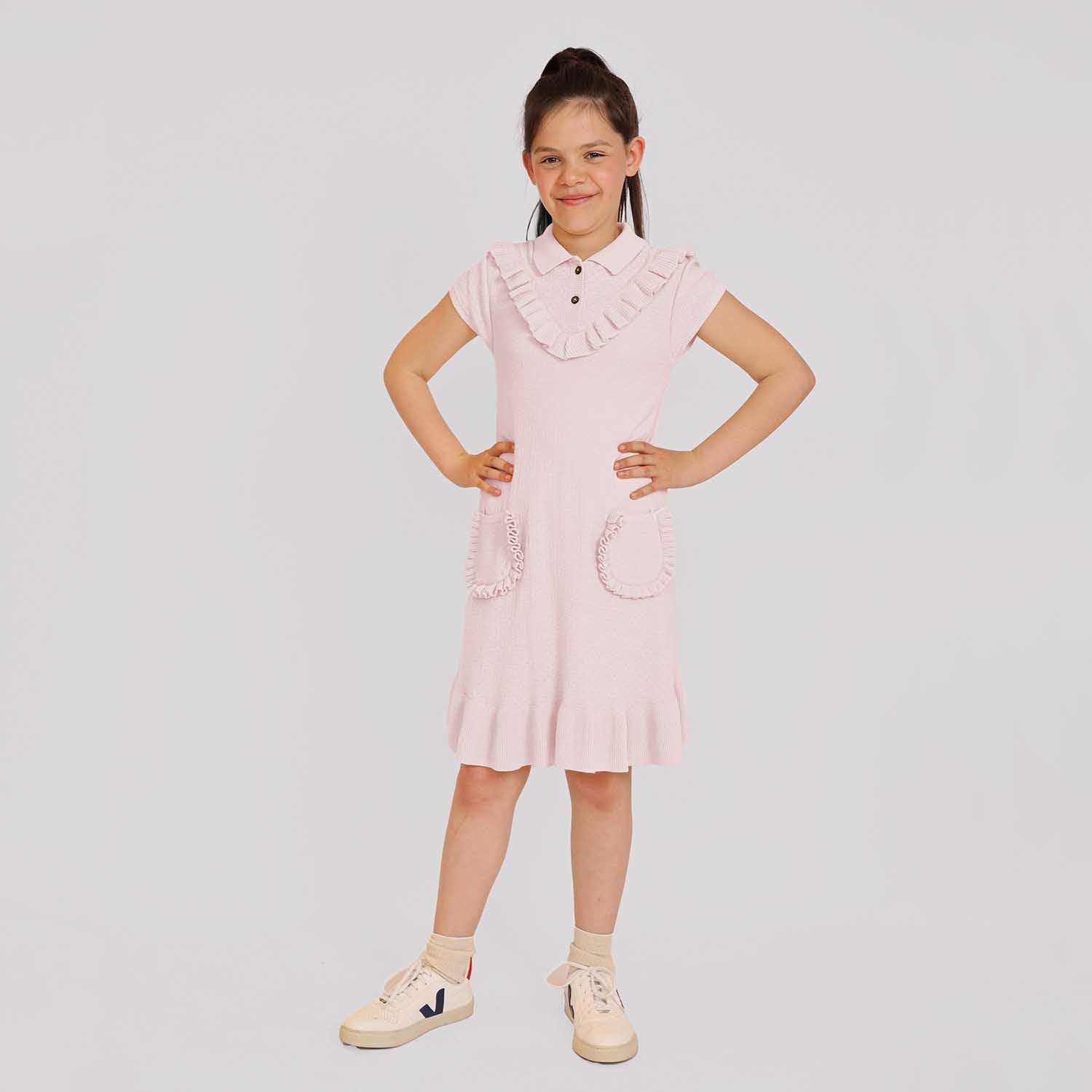 Pink Knit Midi Dress with Yoke-1