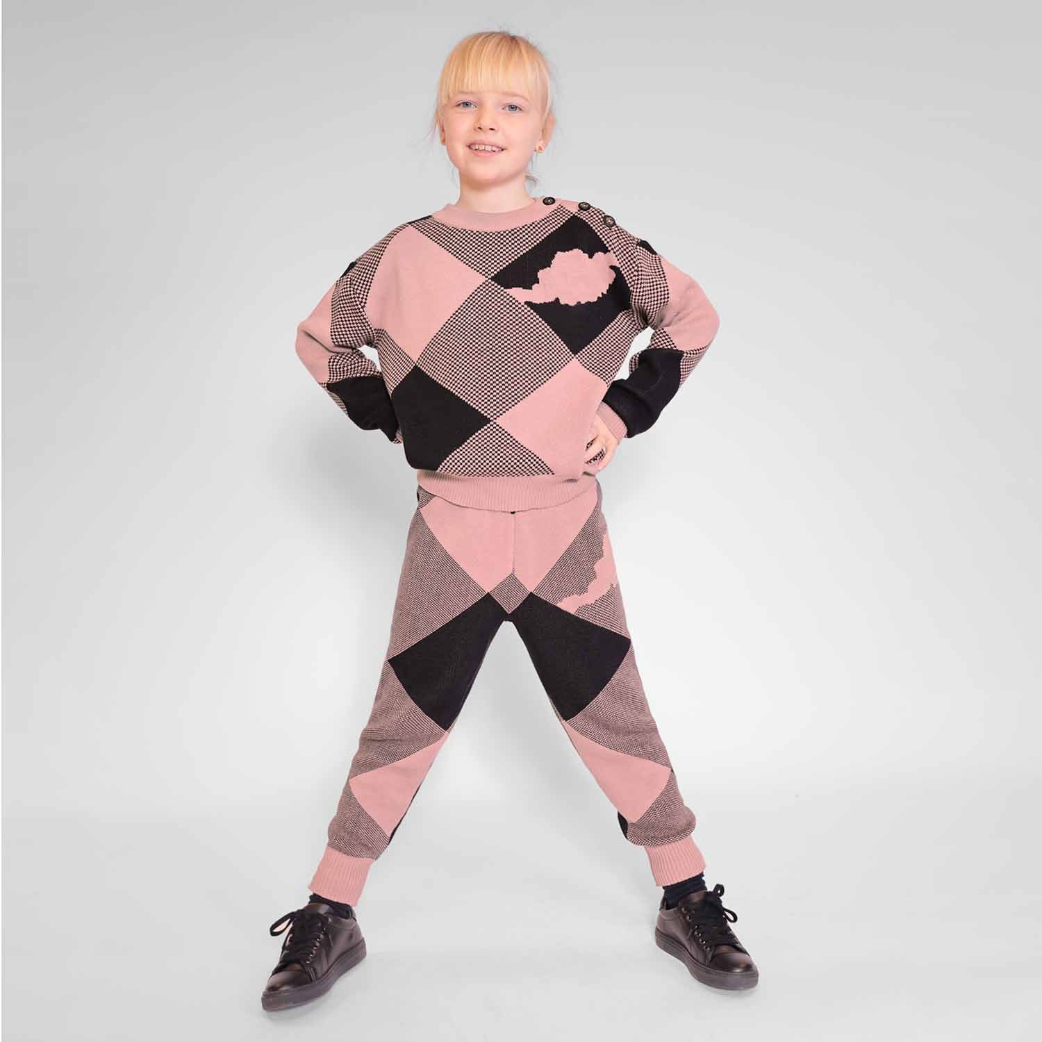 Kids Pink and Black Knit Pants-1