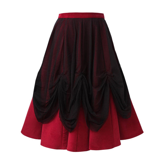 Red Corduroy Skirt with Tulle-0