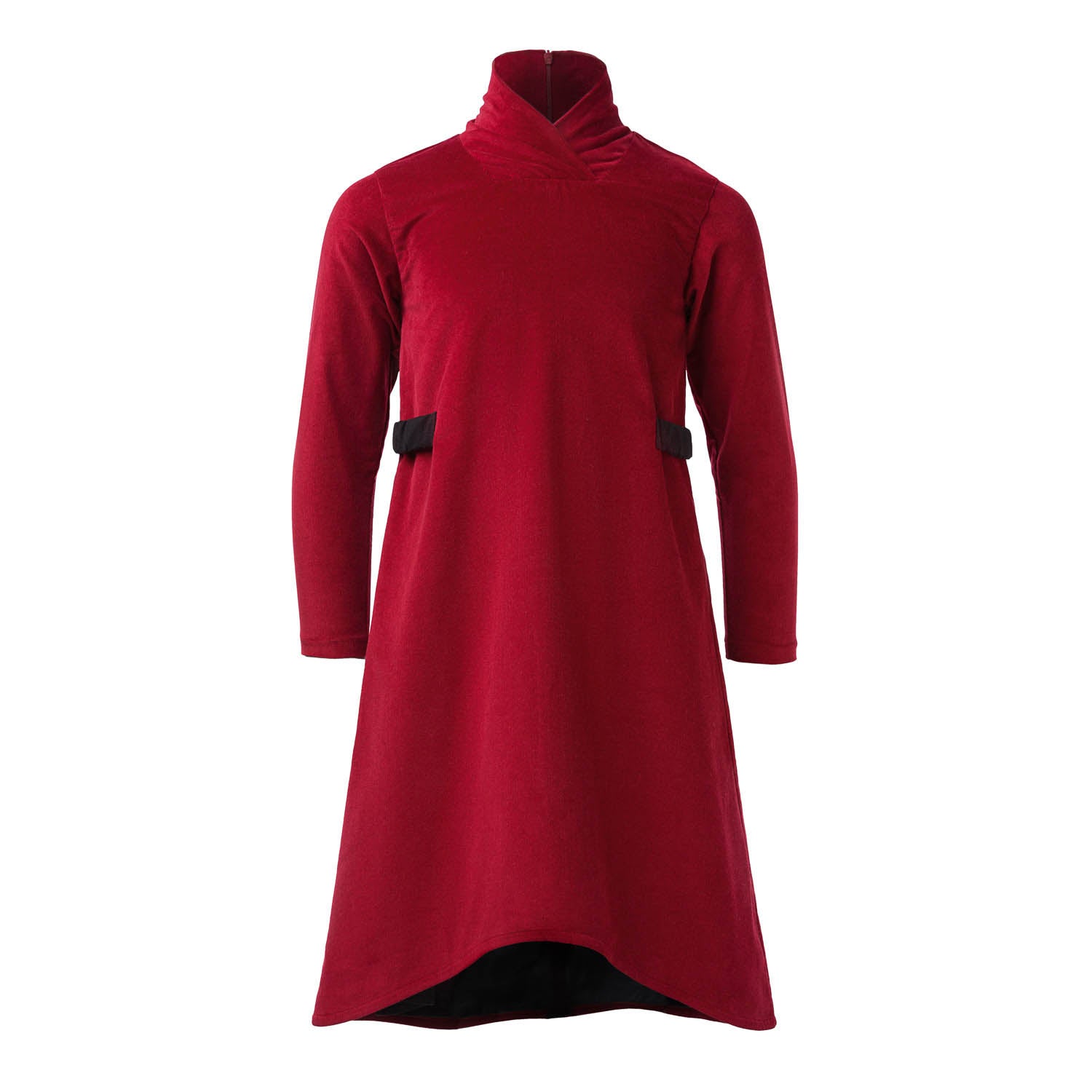 Red Corduroy Turtleneck Dress-0