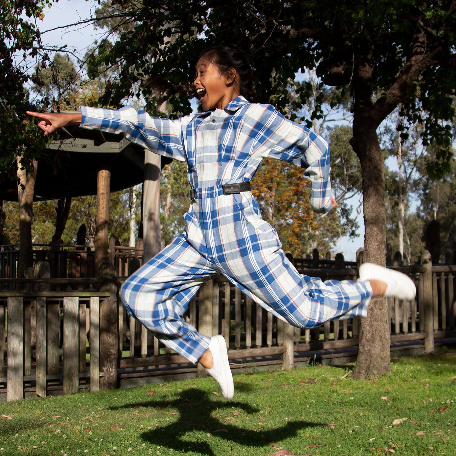 Blue and White Tartan Boiler Suit-2