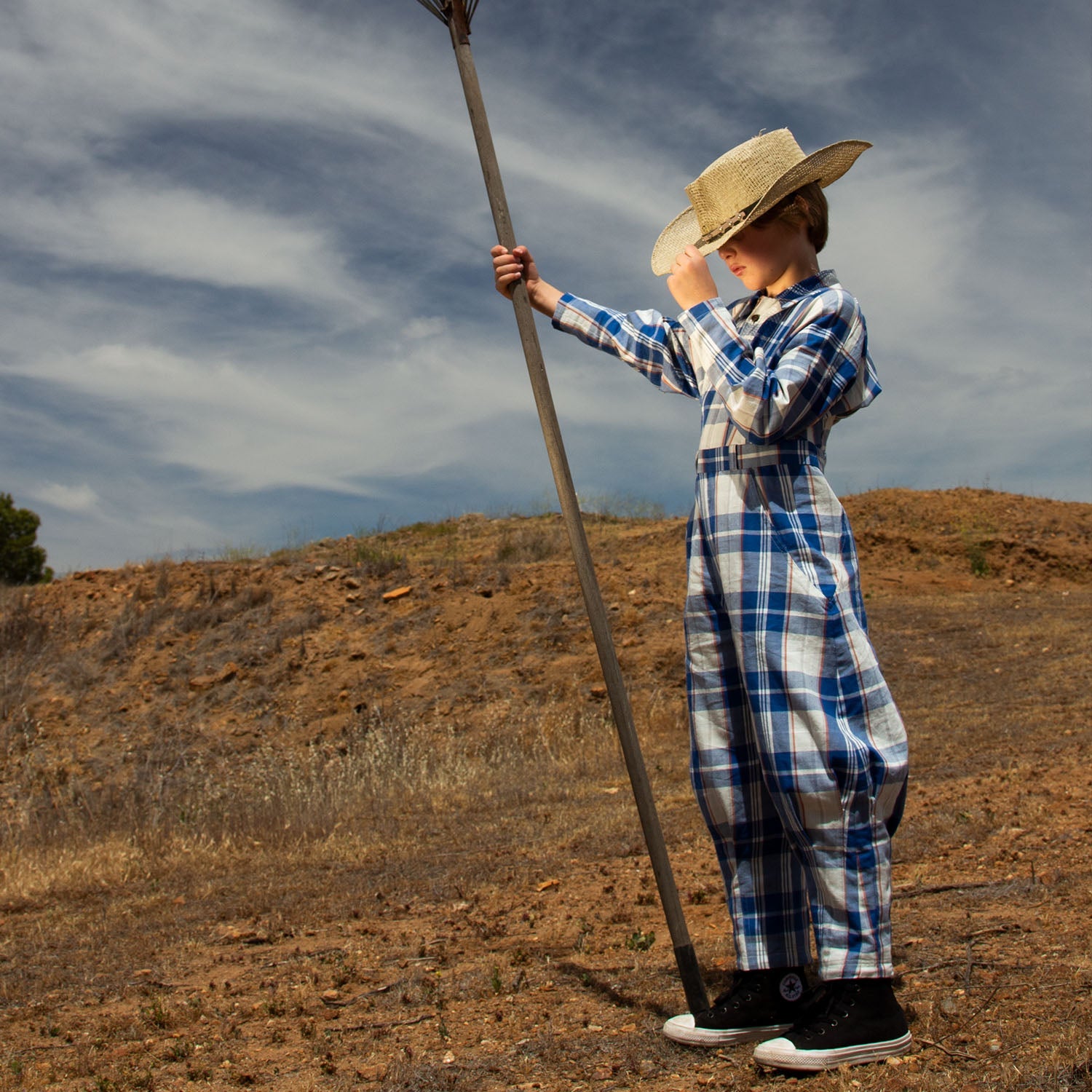 Blue and White Tartan Boiler Suit-1