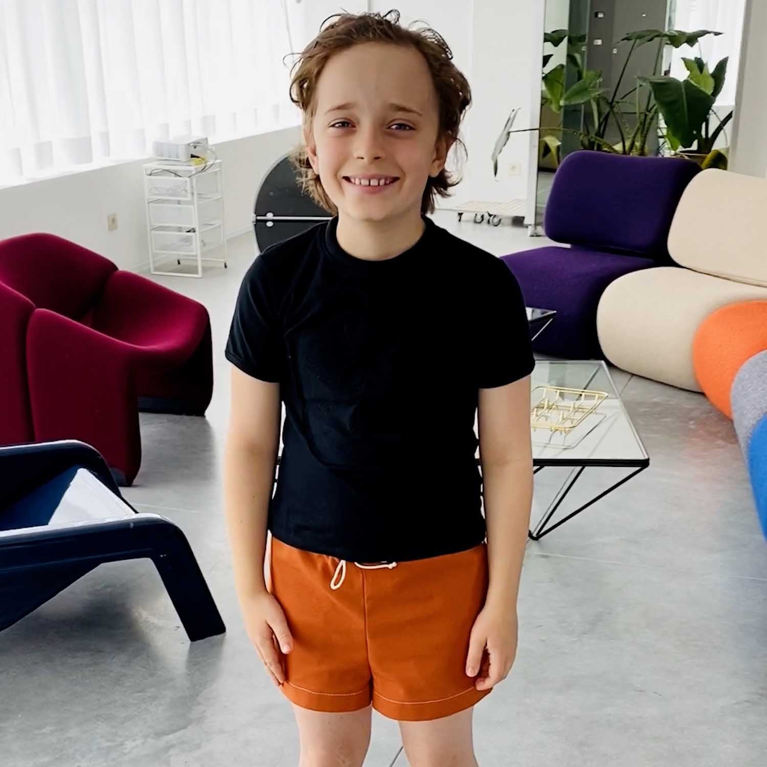 Terracotta Canvas Mini Shorts for Kids-1