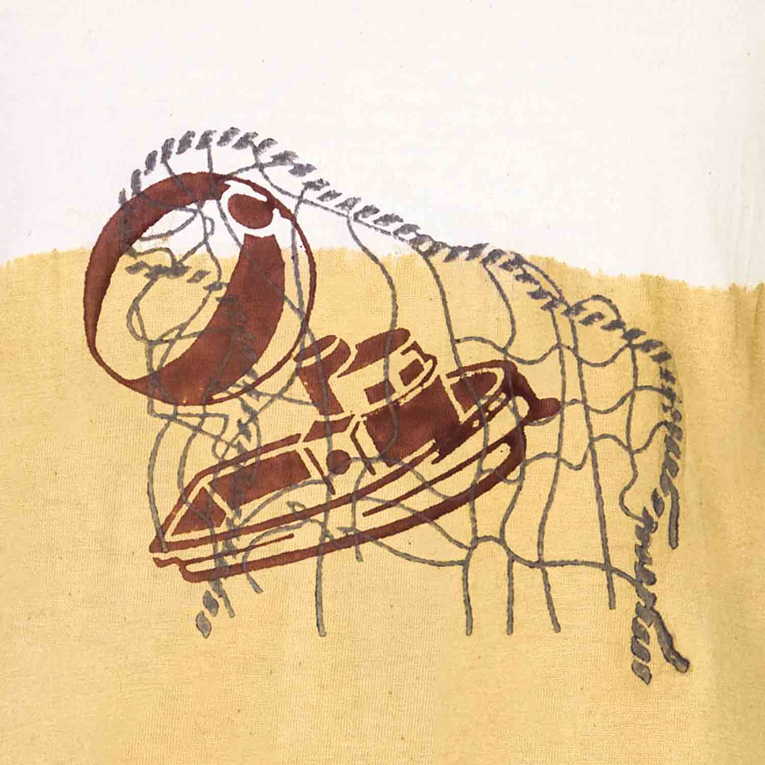 Artisanal T-Shirt Naturally Dyed with Turmeric and Toy Block Print-1