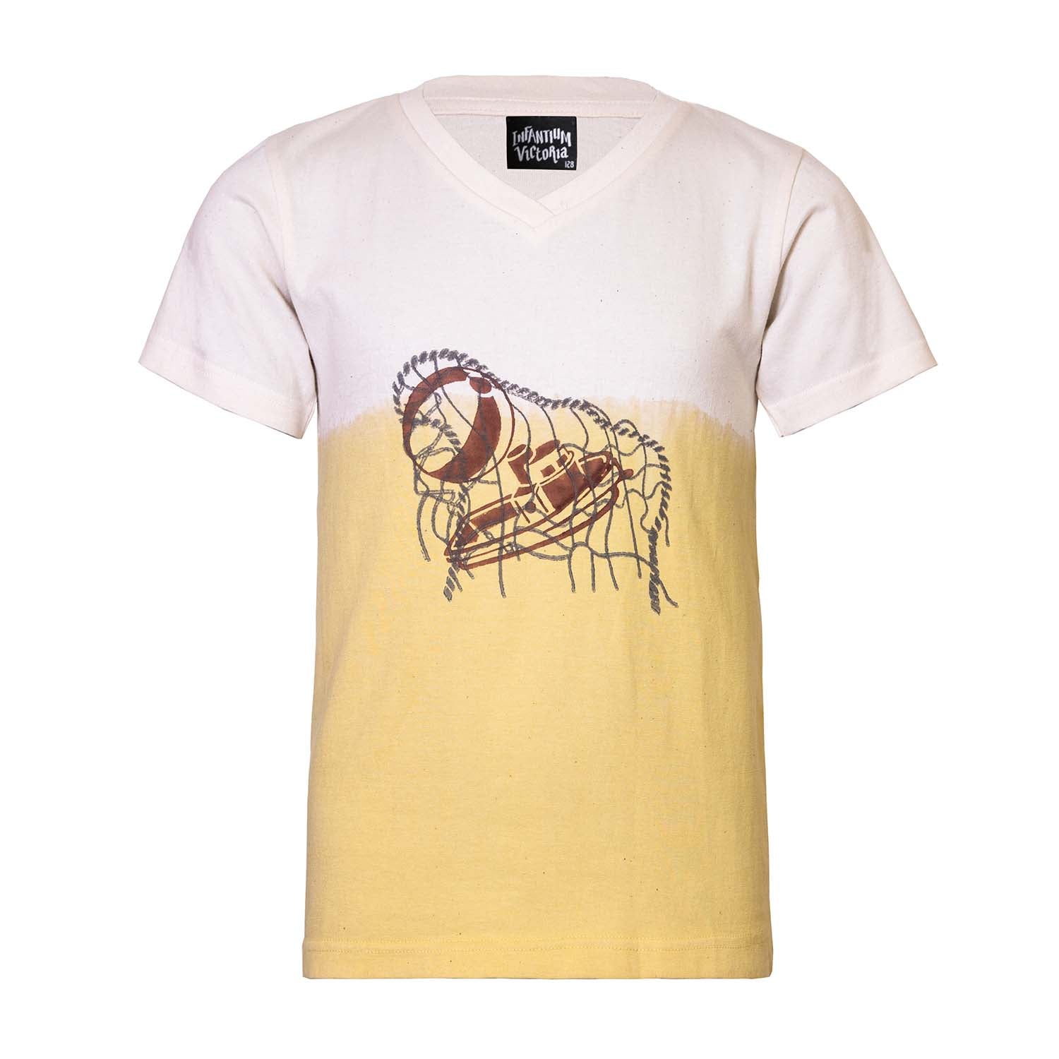 Artisanal T-Shirt Naturally Dyed with Turmeric and Toy Block Print-0