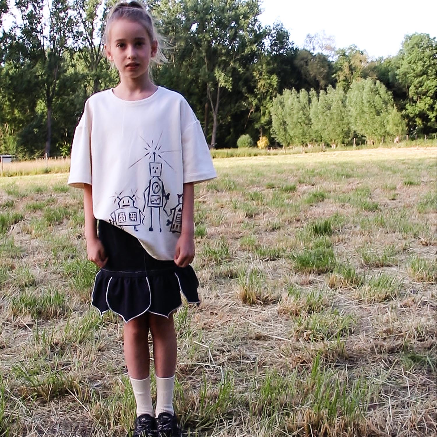 Off-White Oversized T-Shirt with Hand Painting-1