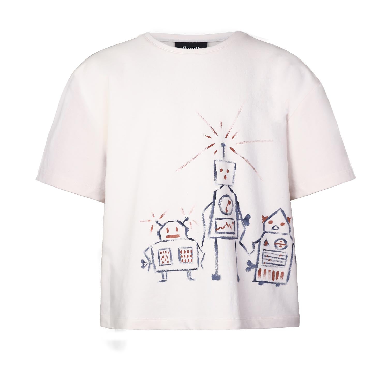 Off-White Oversized T-Shirt with Hand Painting-0