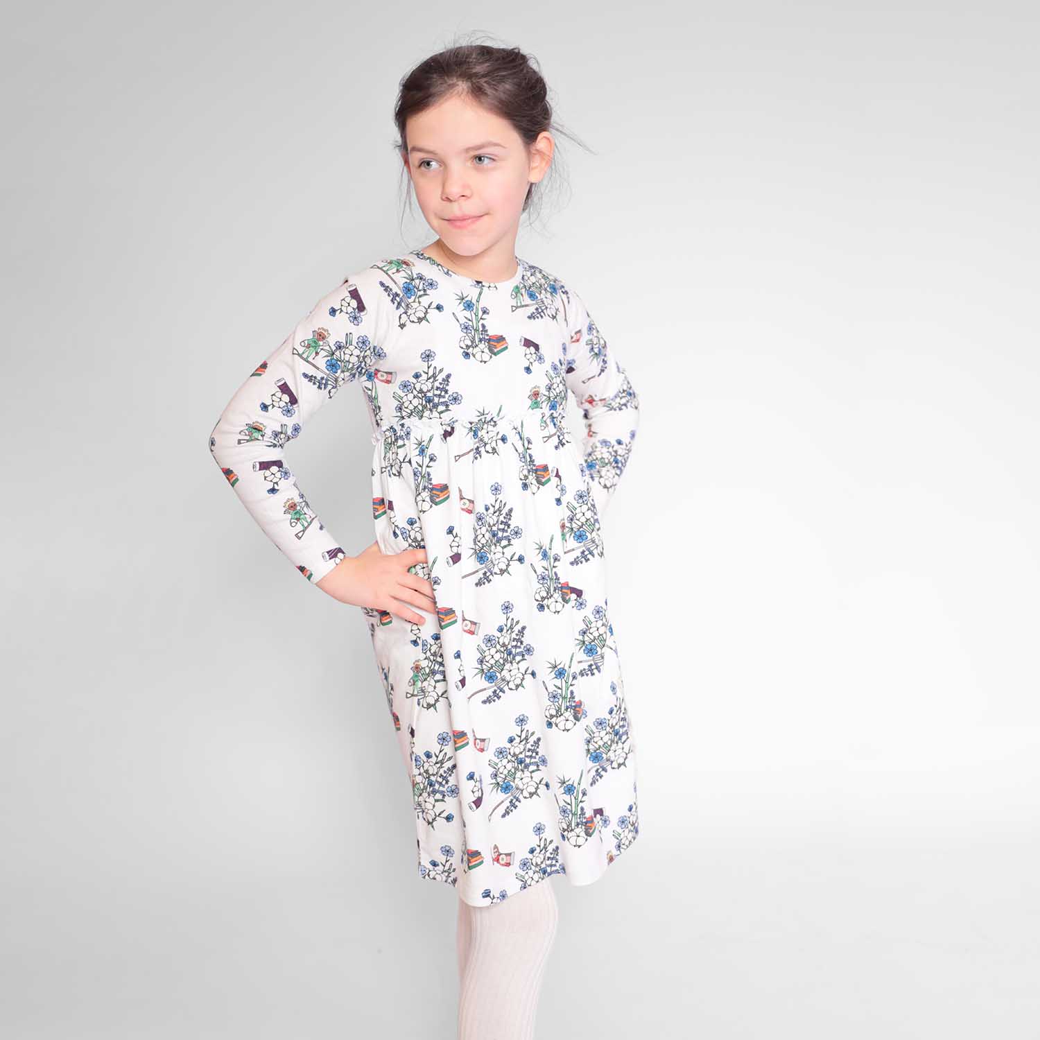 Girls Off-White Dress with Floral Print-1