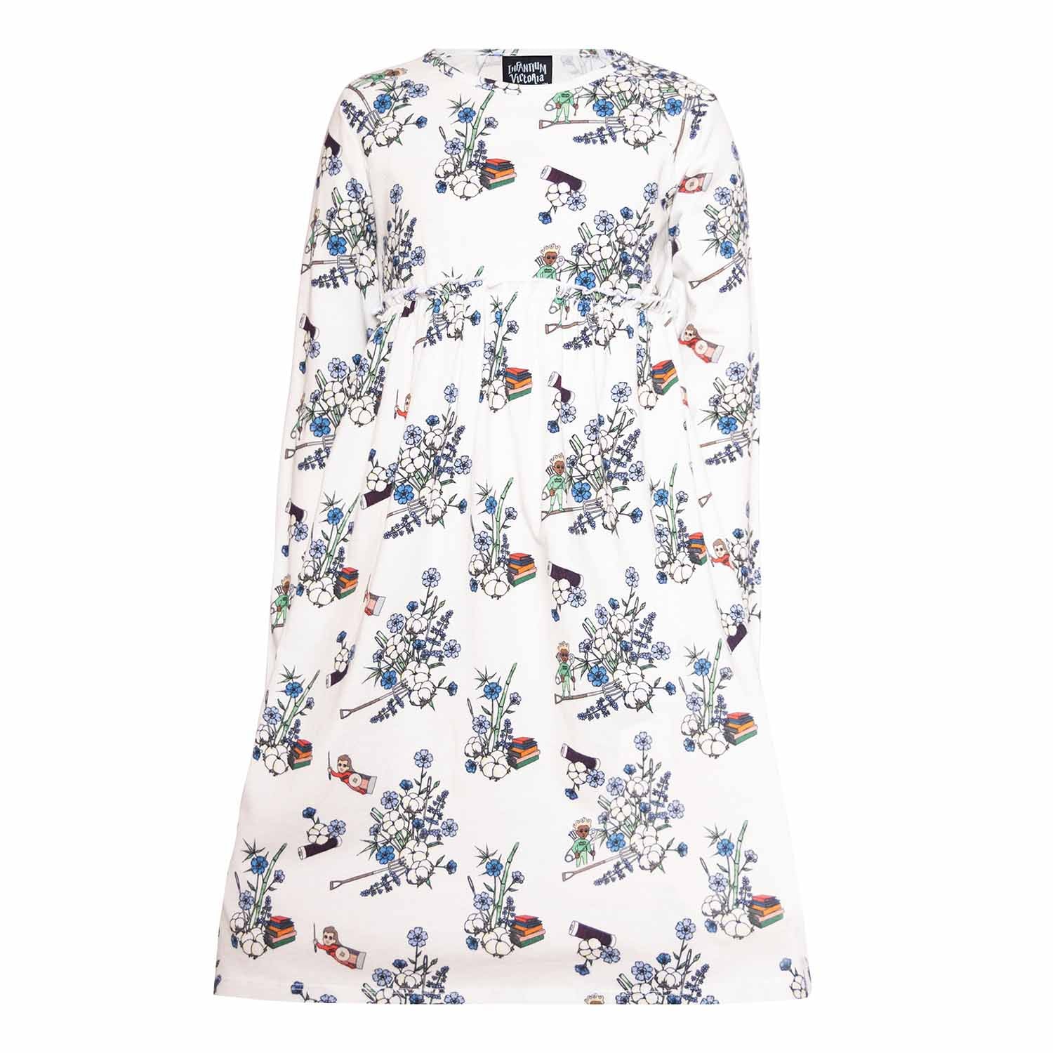 Girls Off-White Dress with Floral Print-0