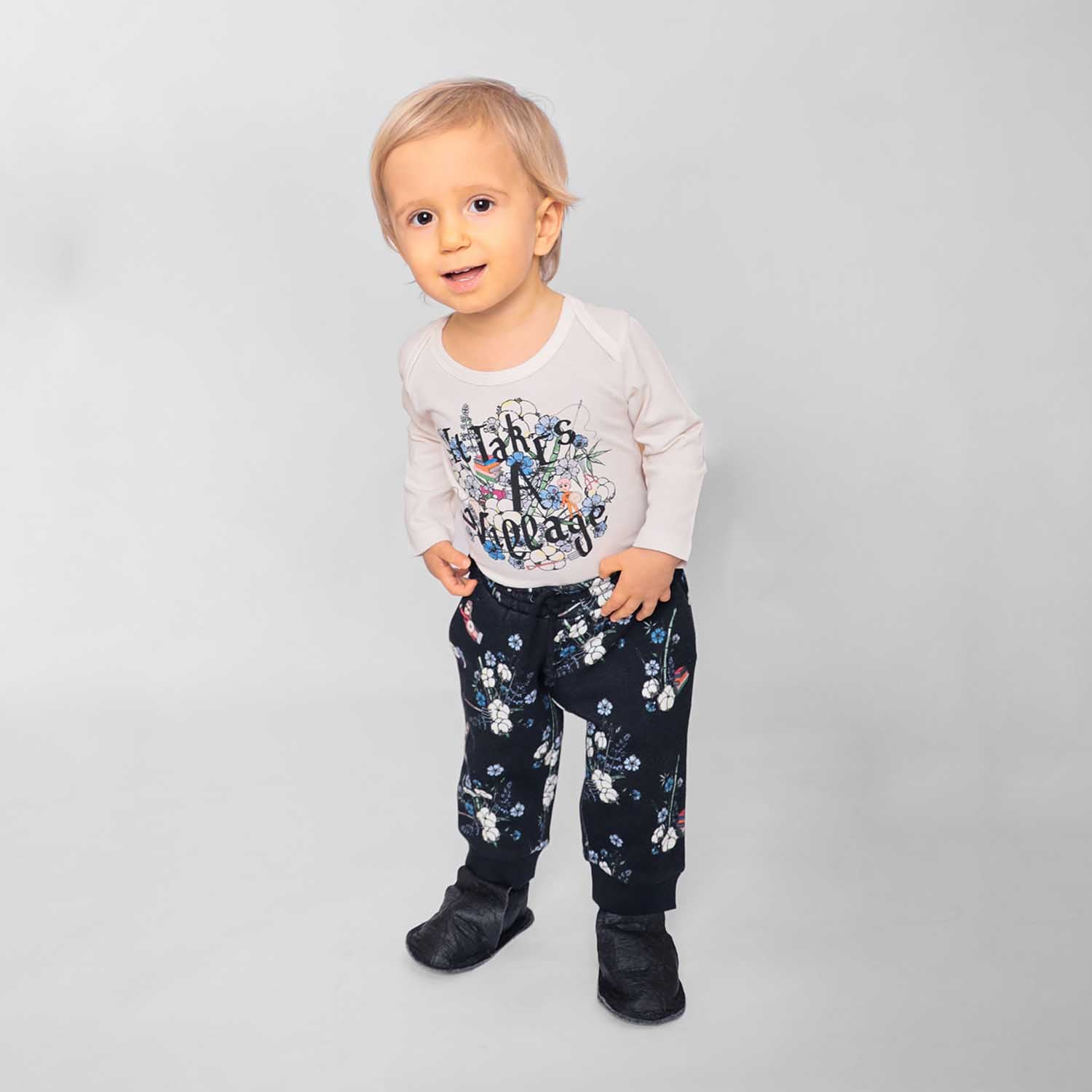White Baby Onesie with Print-1