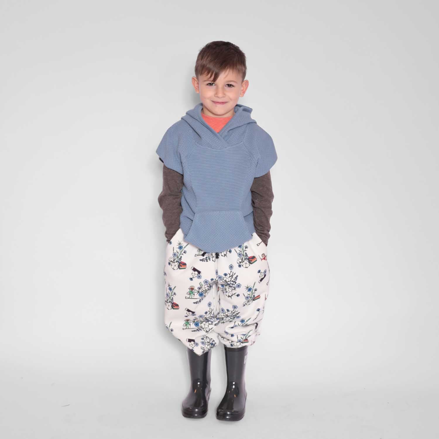 Girl and Boy Shorts in White Print-1