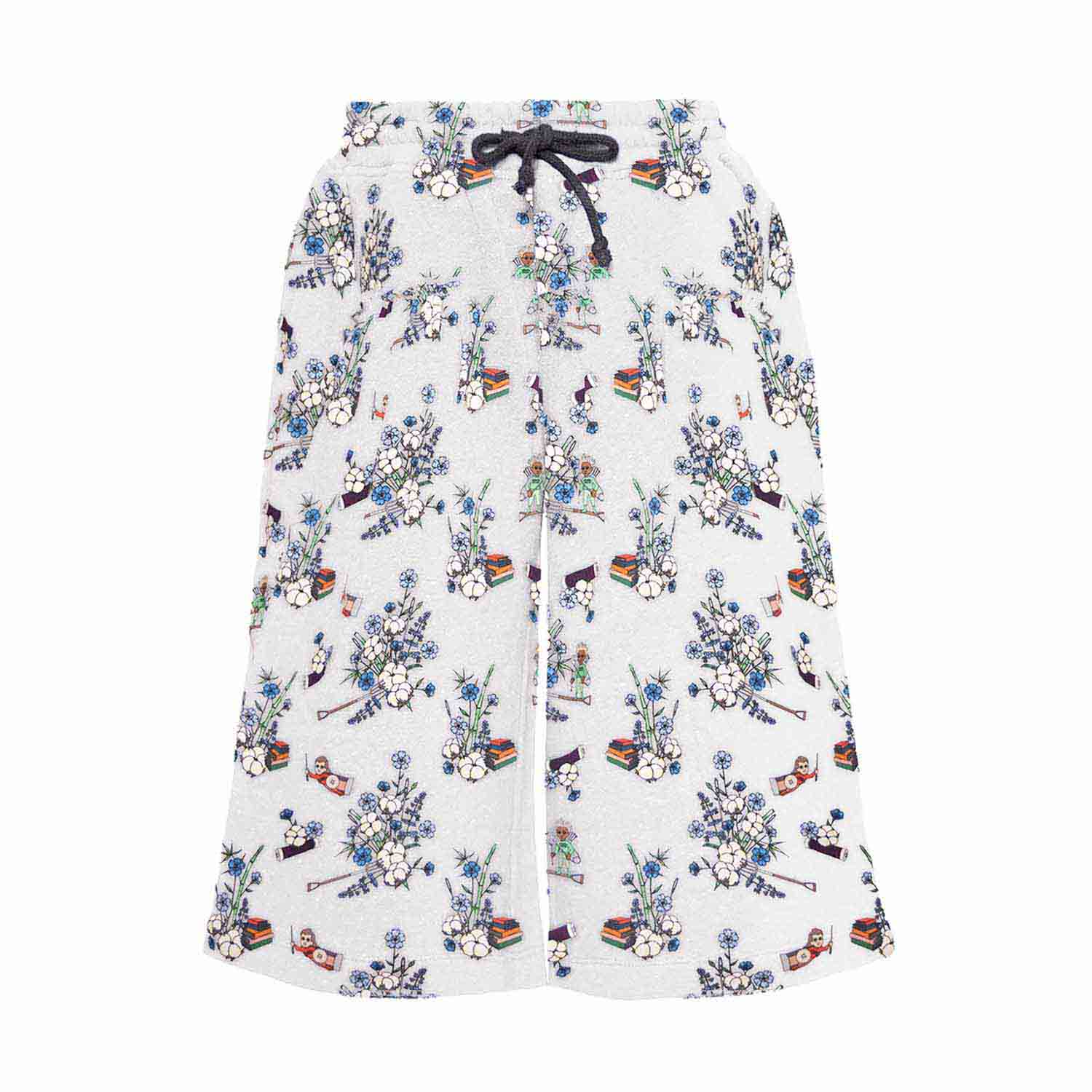 Girl and Boy Shorts in White Print-0