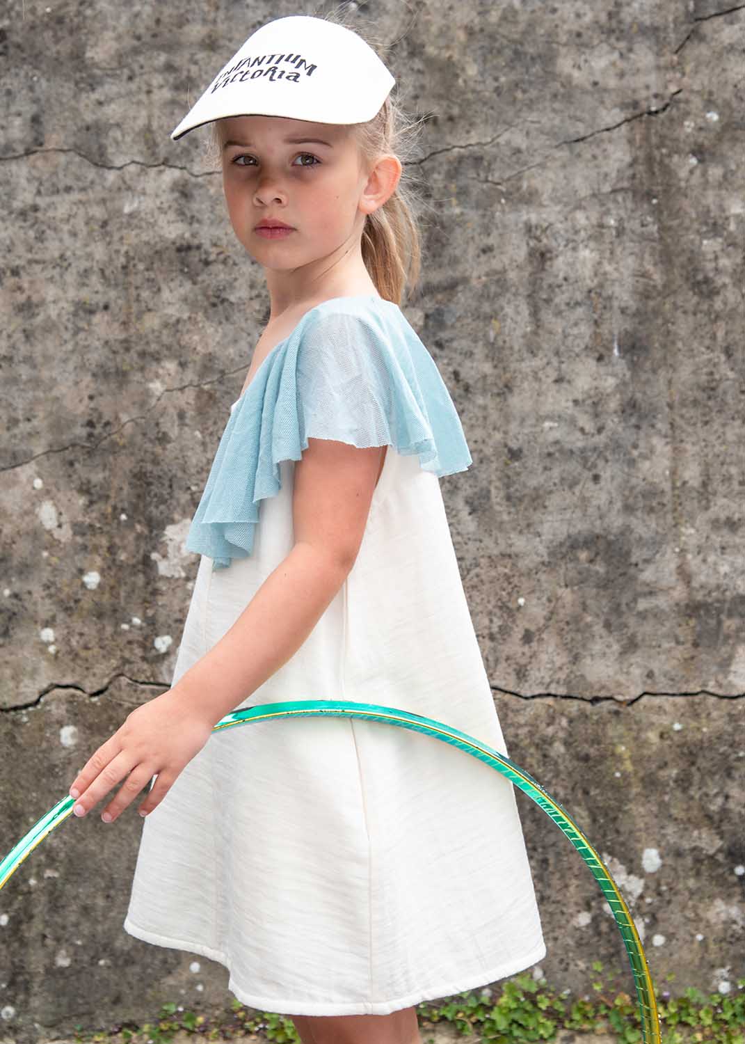 White Dress with Asymetric Shoulder for Girls-1