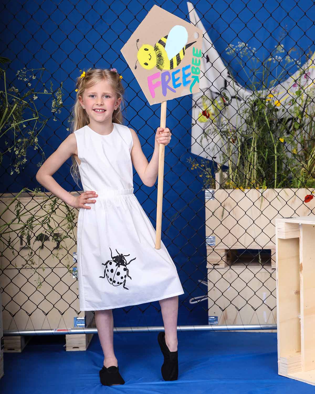 White Dress with Cutout Back and Ladybug Hand Embroidery-2