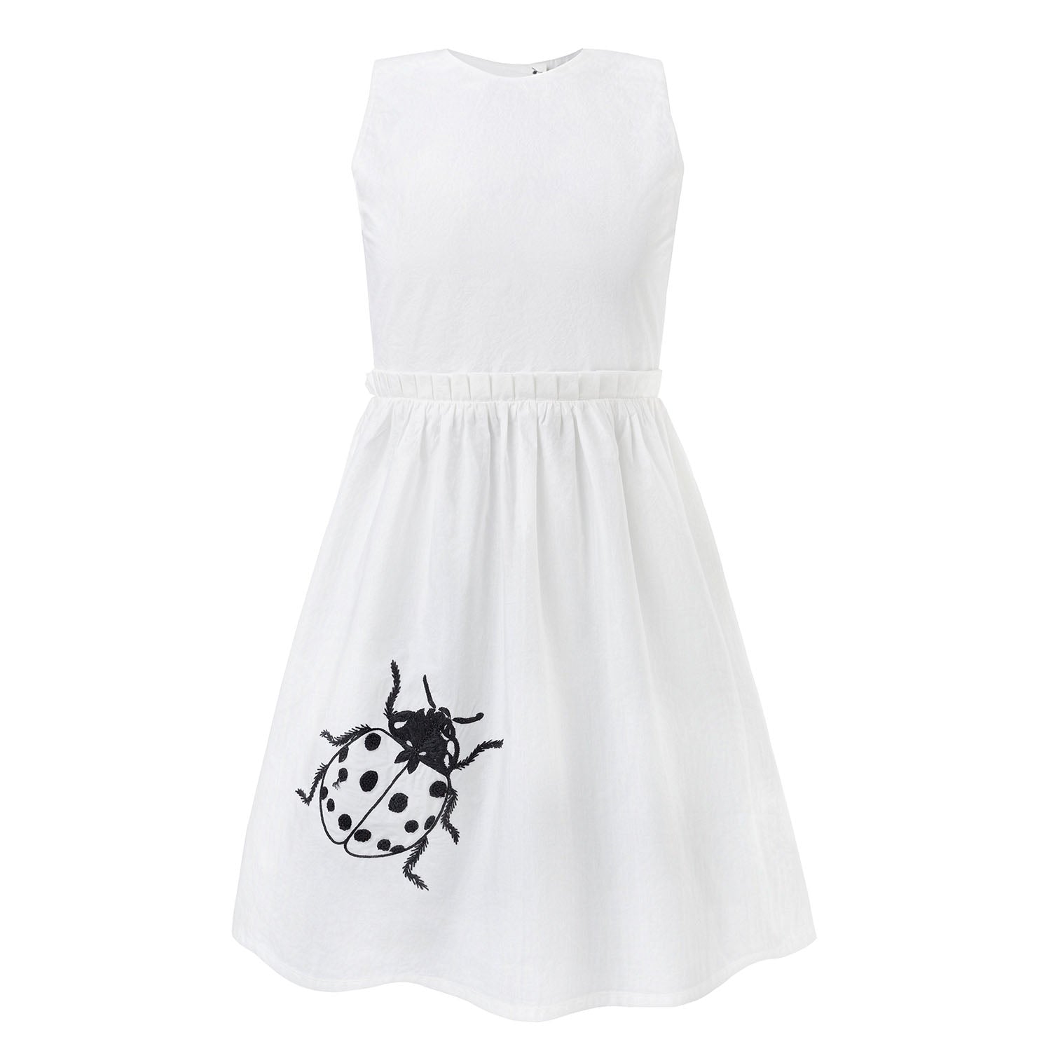 White Dress with Cutout Back and Ladybug Hand Embroidery-0