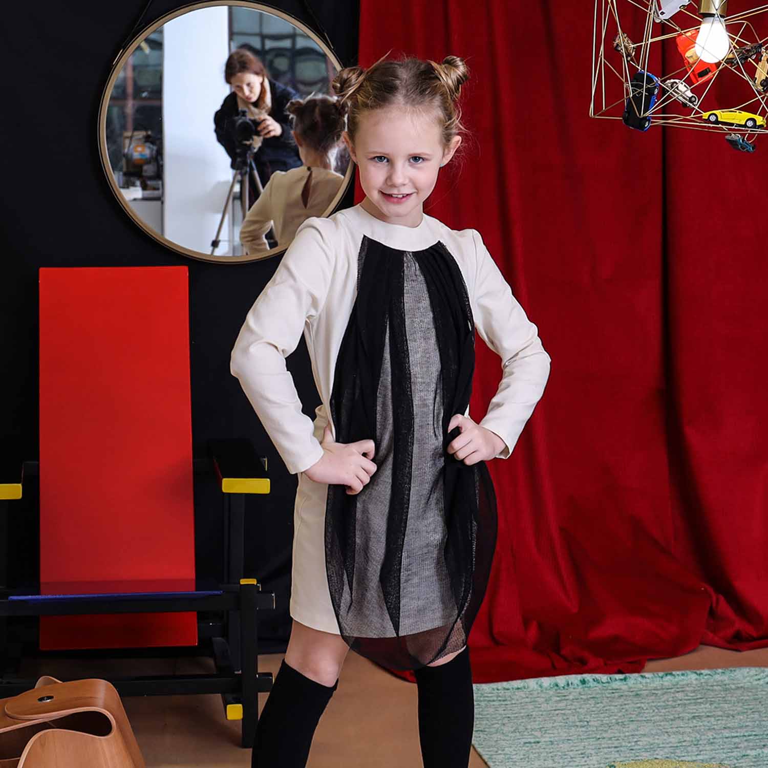 White Dress with Tulle Draping-1