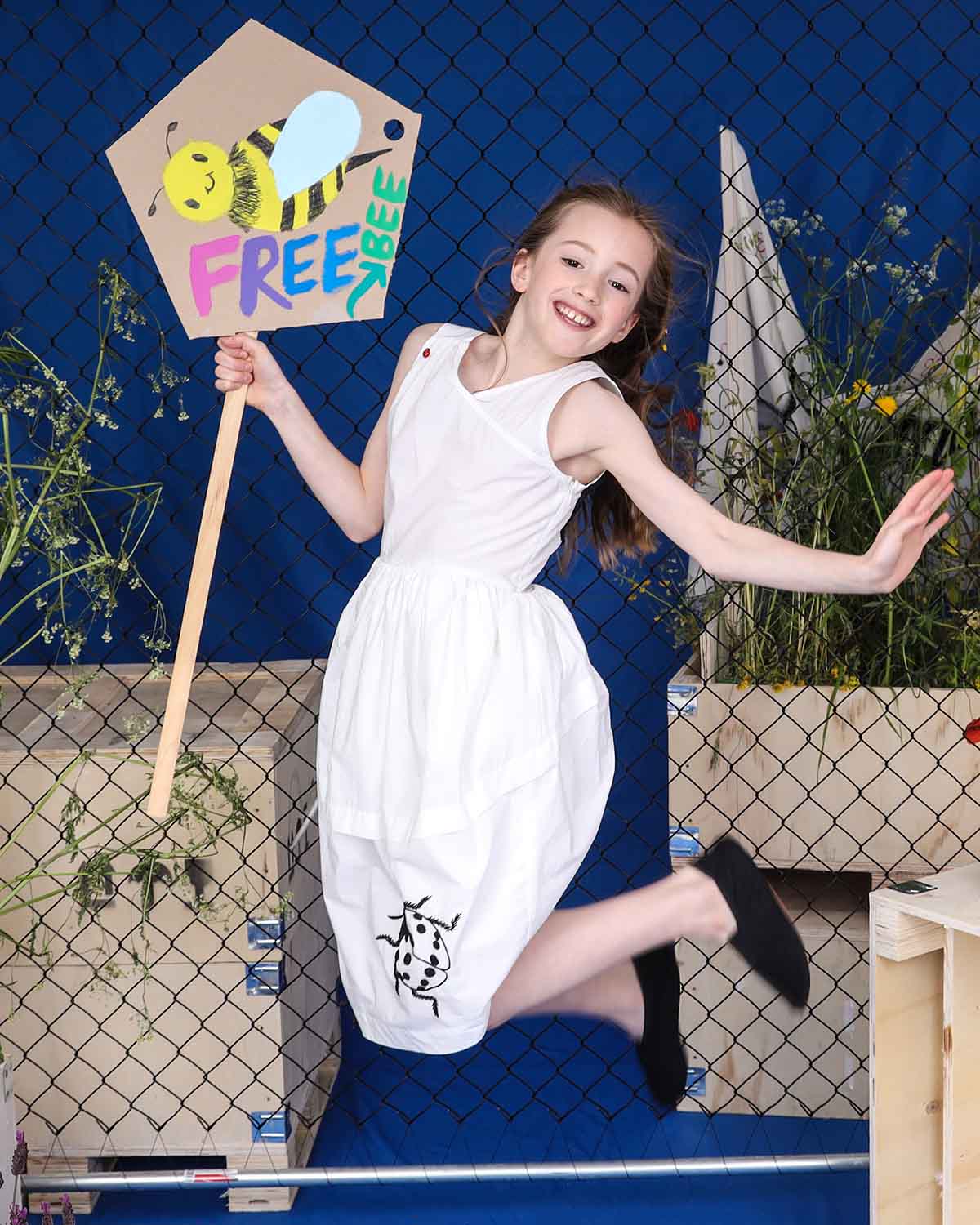 White Dress with Ladybug Hand Embroidery-2