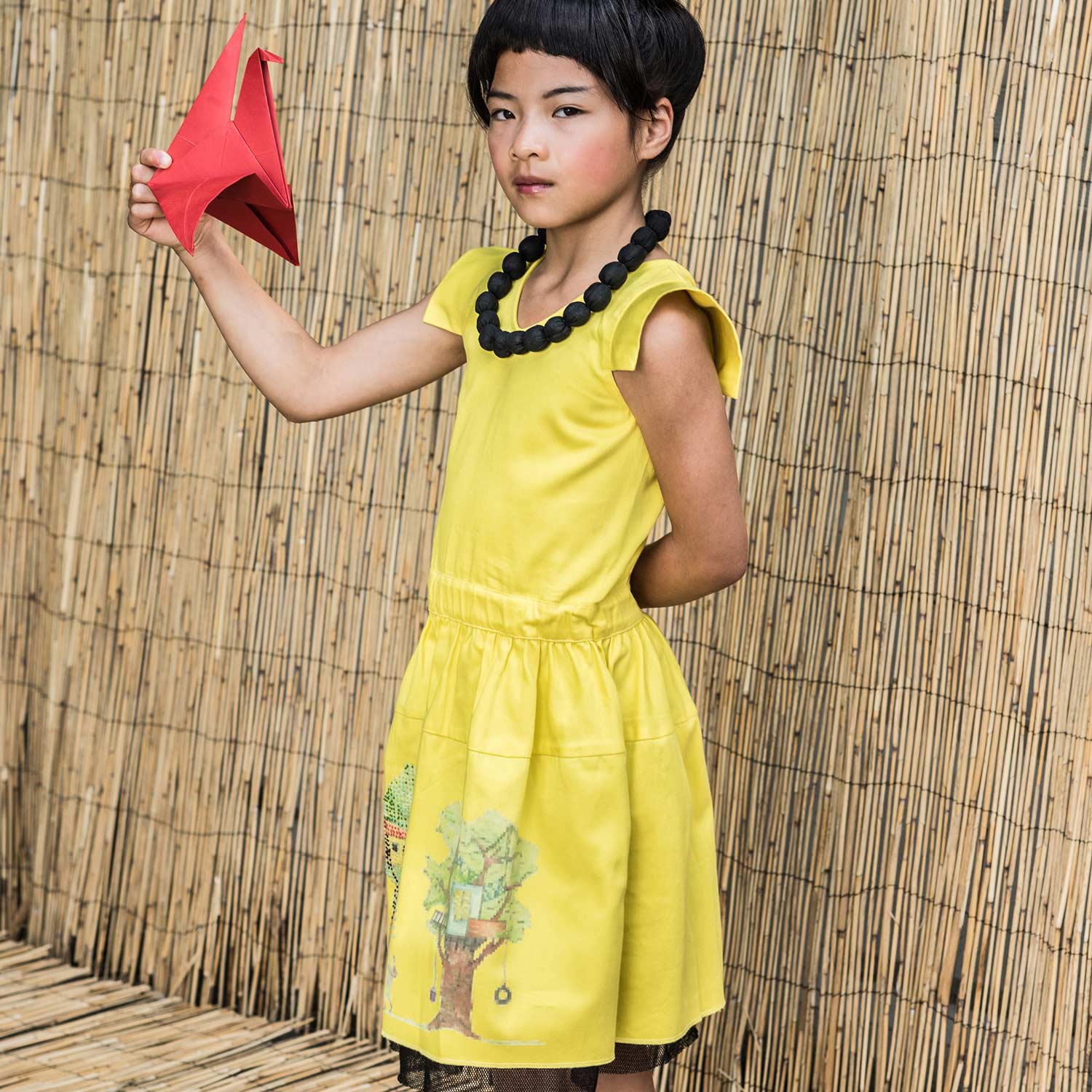 Yellow Embroidered Dress for Girls-1