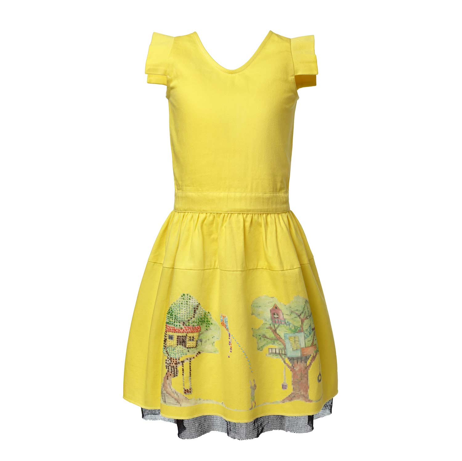 Yellow Embroidered Dress for Girls-0