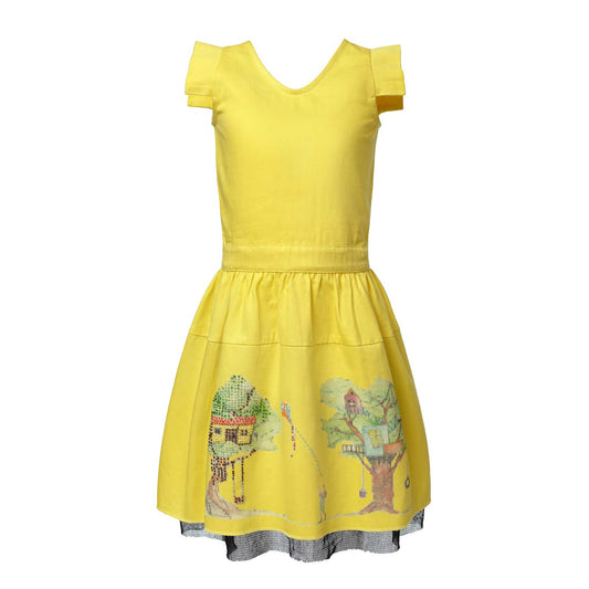 Yellow Embroidered Dress for Girls-0