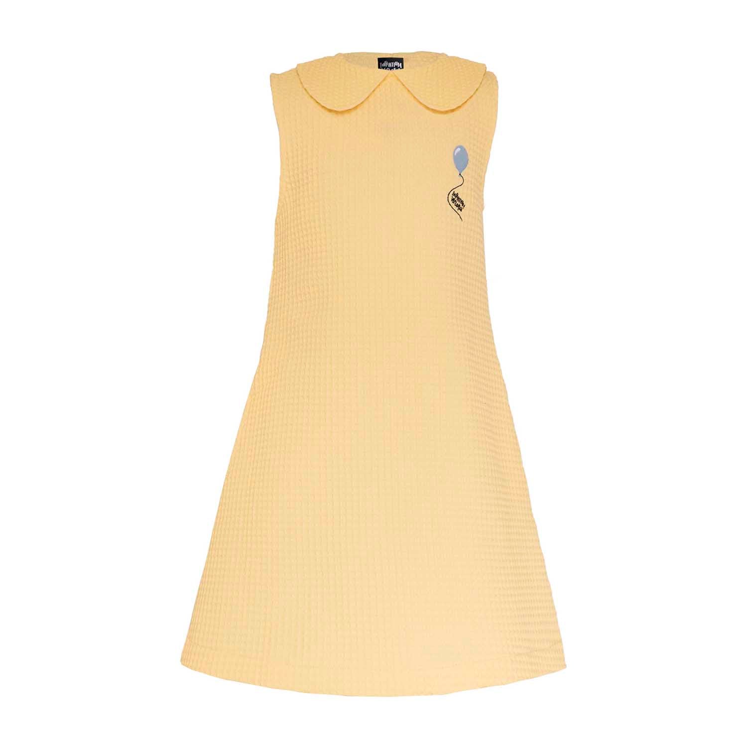 Yellow Waffle Dress with Embroidery for Girls-0
