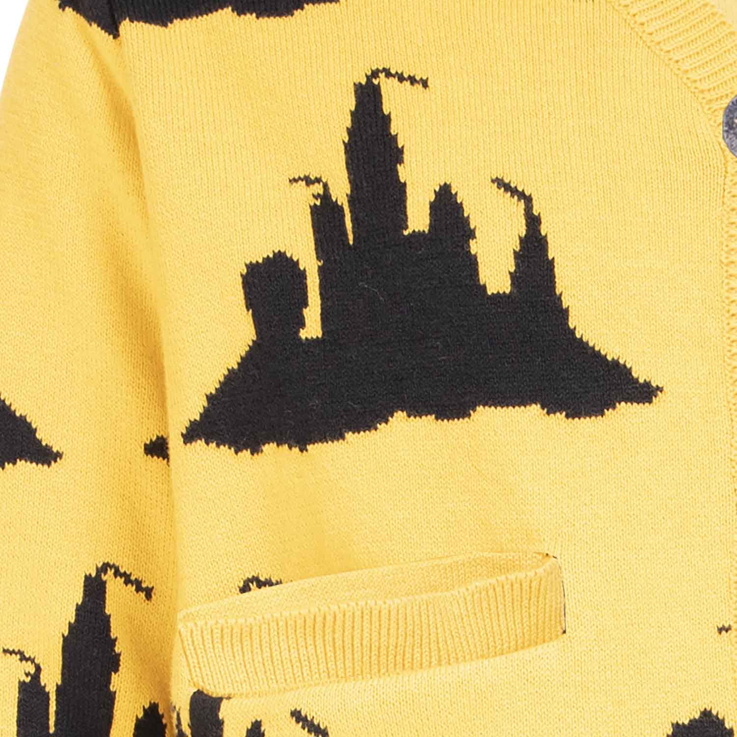 Yellow Knitted Girls and Boys Cardigan with Beach Castle-2
