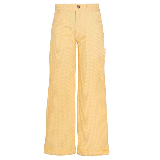Yellow Waffle Cotton Dress Pants-0