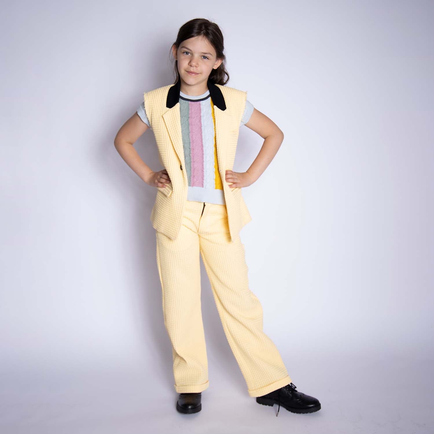 Yellow Waffle Cotton Dress Pants-2