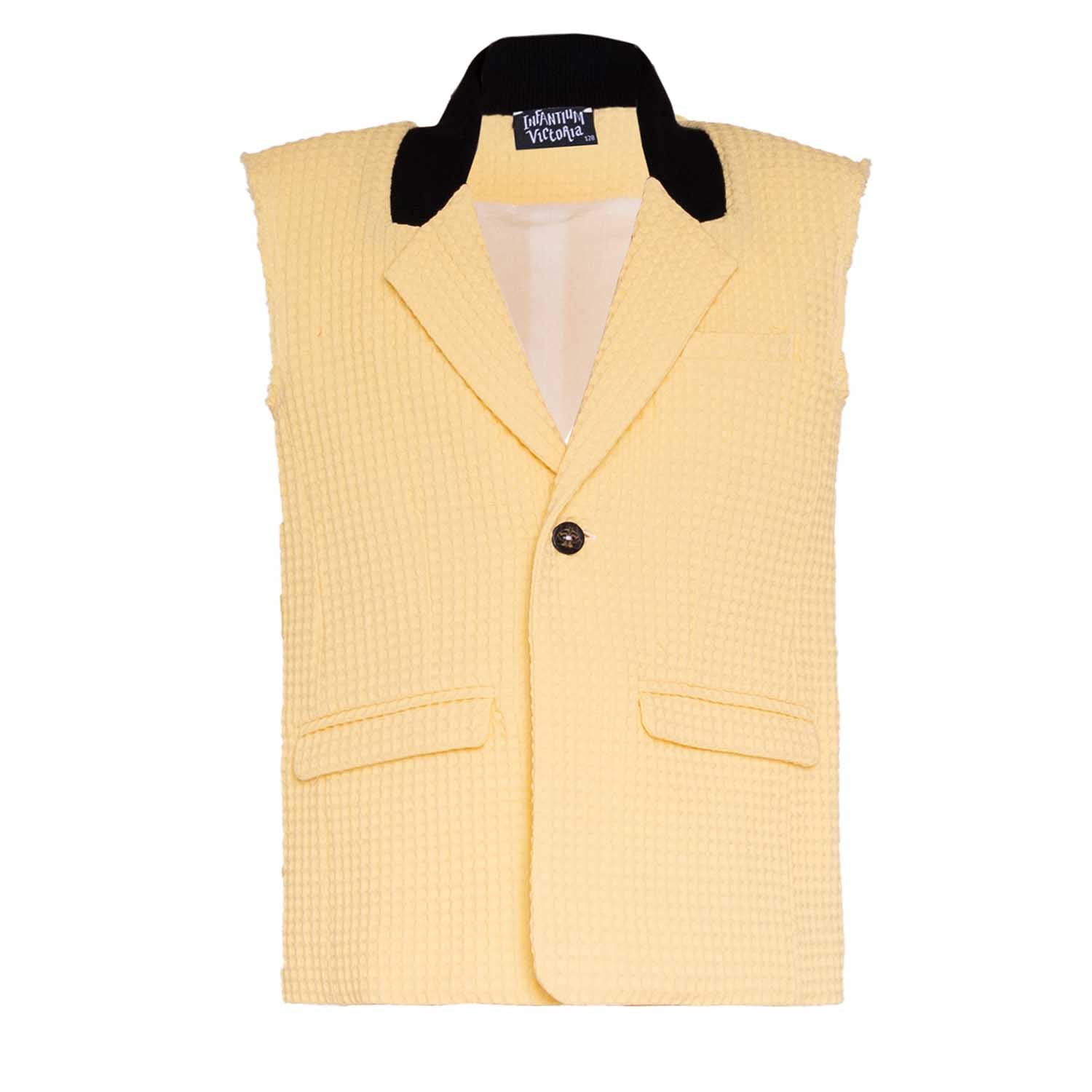 Yellow Cotton Sleeveless Blazer-0