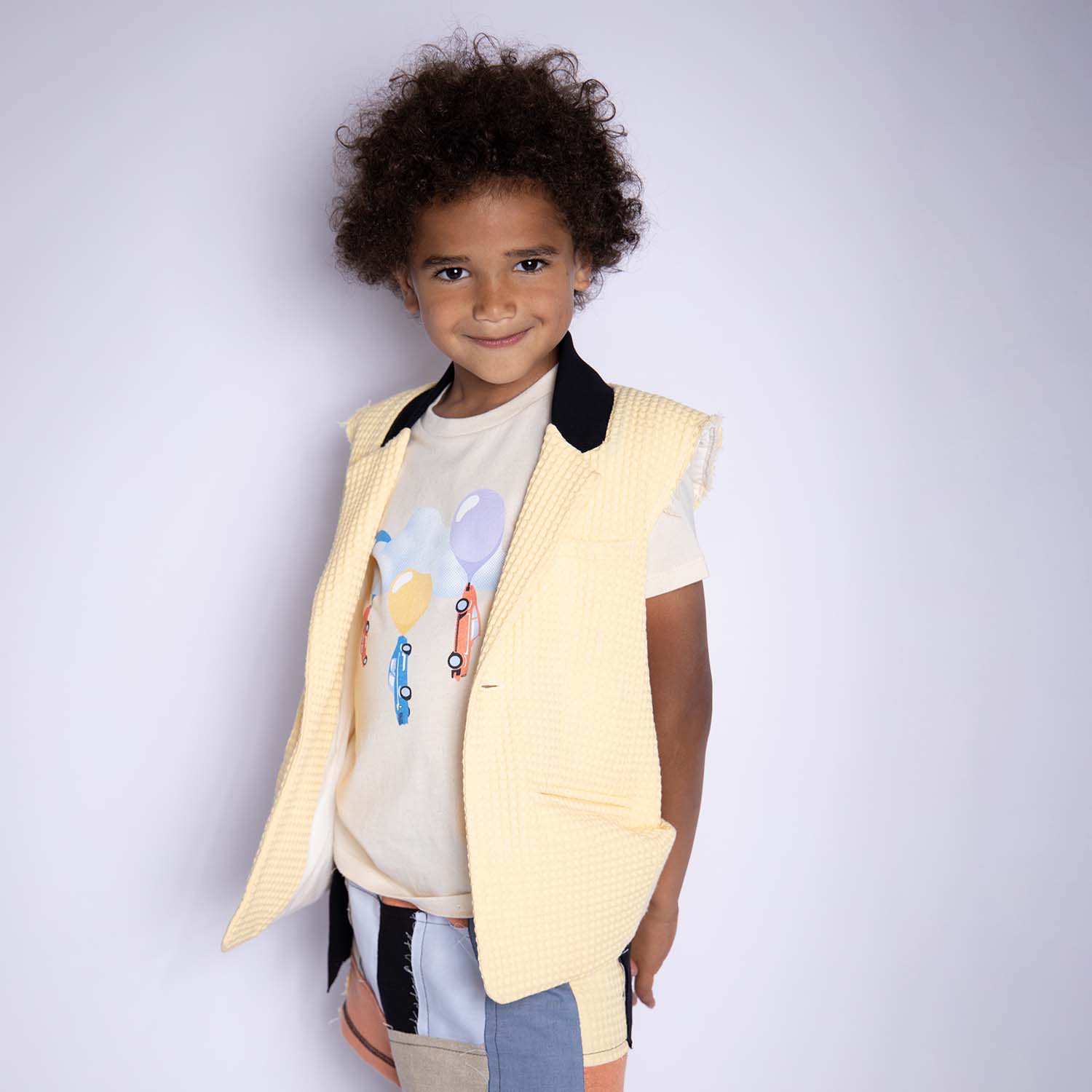 Yellow Cotton Sleeveless Blazer-1