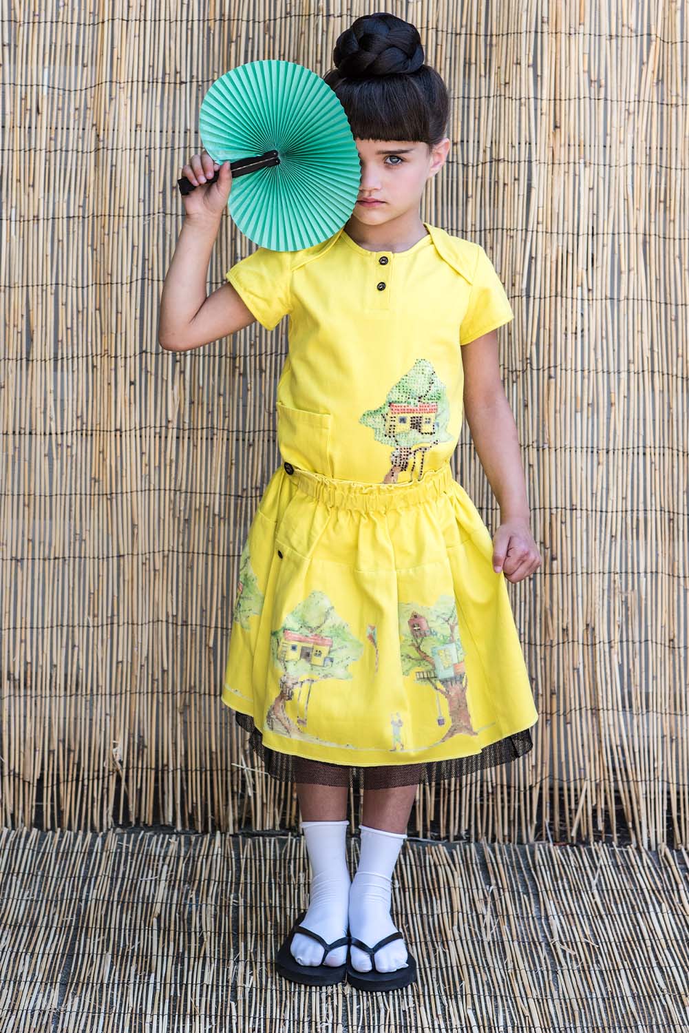 Yellow Skirt with Treehouse Print-1