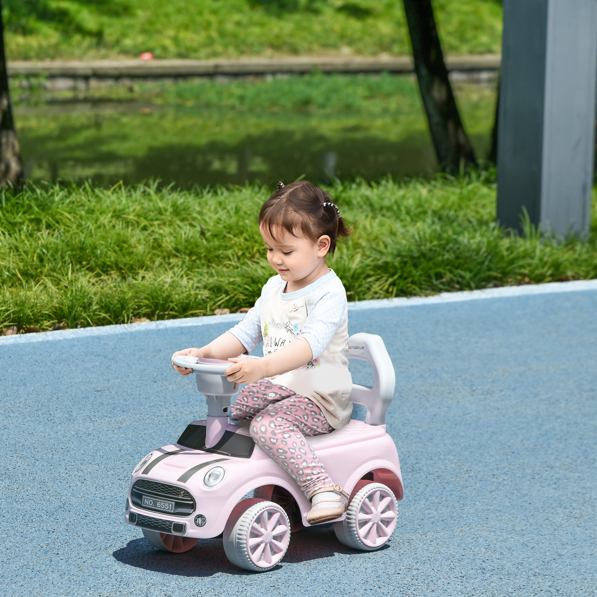 AIYAPLAY Foot To Floor Ride On Car Sliding Car with Air Horn, Anti-Over-Backwards, 18 to 36 Months in Pink-8