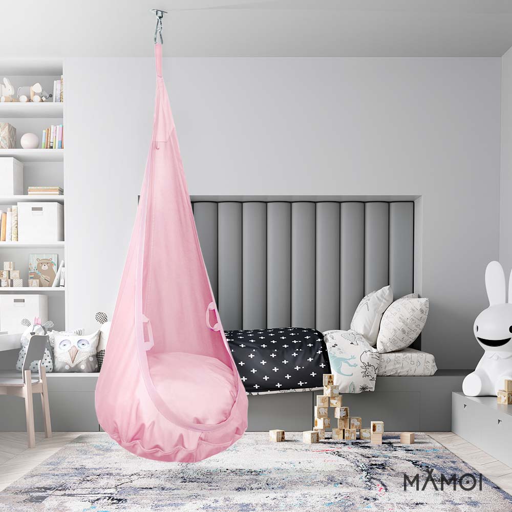 MAMOI® Swing hanging chair Pink, Indoor hammock, Sensory swing seat for bedroom for kids, Child door swinging nest for autism, Garden egg swings for children-4