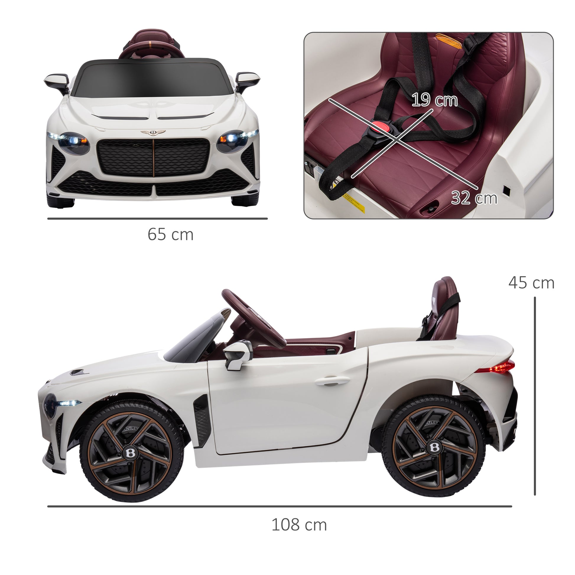 Bentley Bacalar Licensed 12V Kids Electric Ride on Car with Remote Control, Powered Electric Car w/ Portable Battery Aged 3-5 | HOMCOM-1