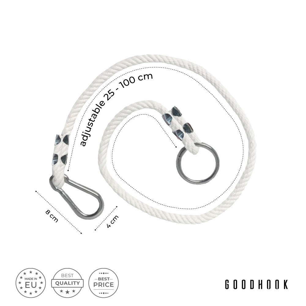 MAMOI® Swing rope 50 kg | 2 x extension of swing rope with metal snap hood | 100% ECO natural rope with snap hook | Made in EU-2