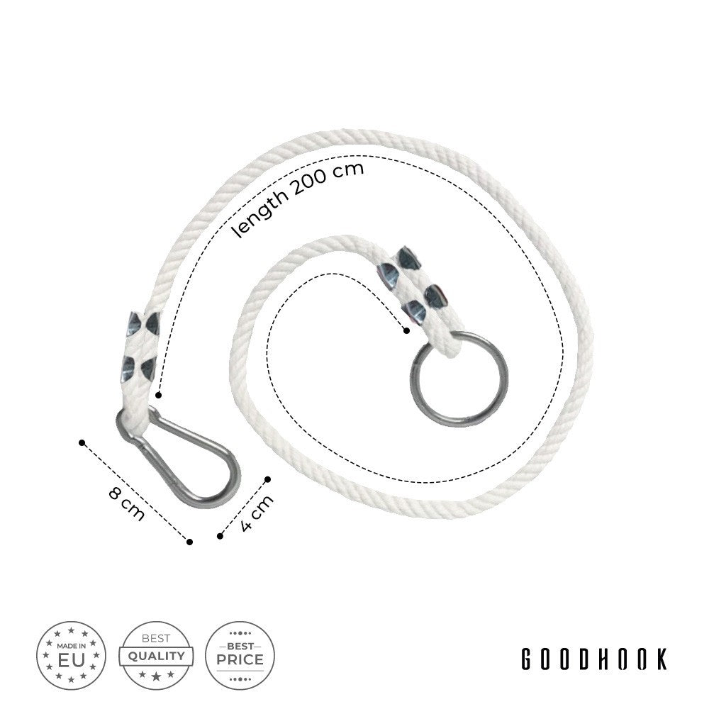 MAMOI® Swing rope 50 kg | 2 x extension of swing rope with metal snap hood | 100% ECO natural rope with snap hook | Made in EU-2
