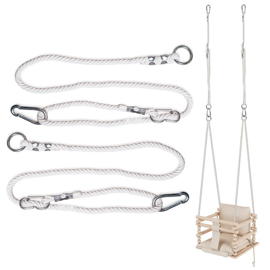 MAMOI® Adjustable swing rope 85-140 cm | 2 x swing rope extension with metal swing snap hook | Natural cotton rope with clip hook | 100% ECO | Made in EU-0