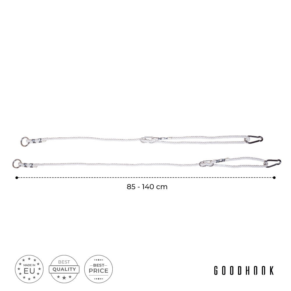 MAMOI® Adjustable swing rope 85-140 cm | 2 x swing rope extension with metal swing snap hook | Natural cotton rope with clip hook | 100% ECO | Made in EU-2