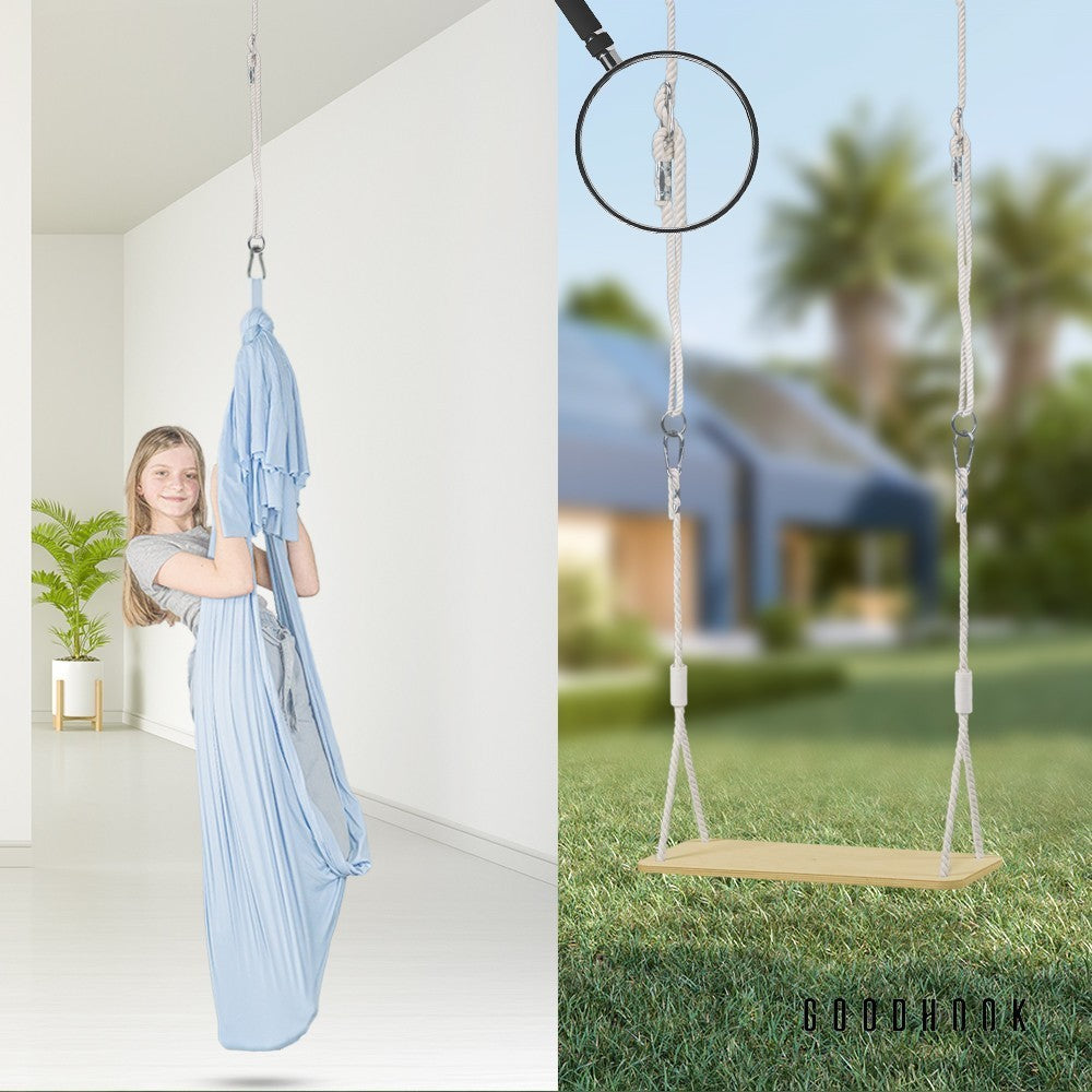 MAMOI® Adjustable swing rope 85-140 cm | 2 x swing rope extension with metal swing snap hook | Natural cotton rope with clip hook | 100% ECO | Made in EU-4