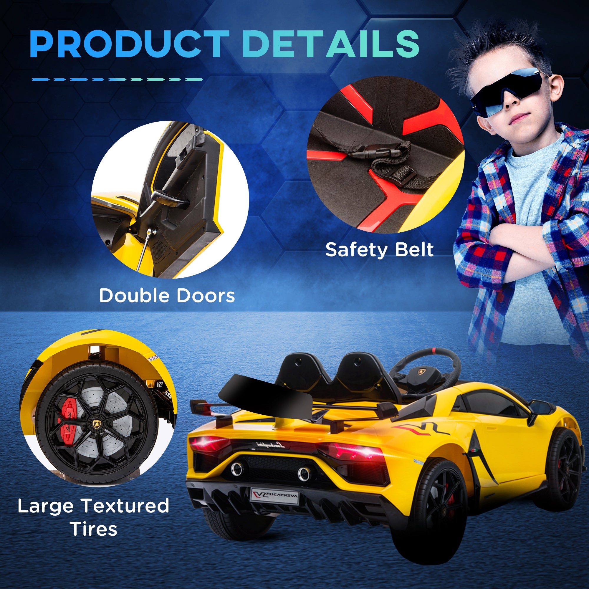 Kids Electric Ride On Car Compatible 12V Battery-powered Lamborghini Aventador Sports Racing Car Toy w/ Parental Remote Control | HOMCOM-5