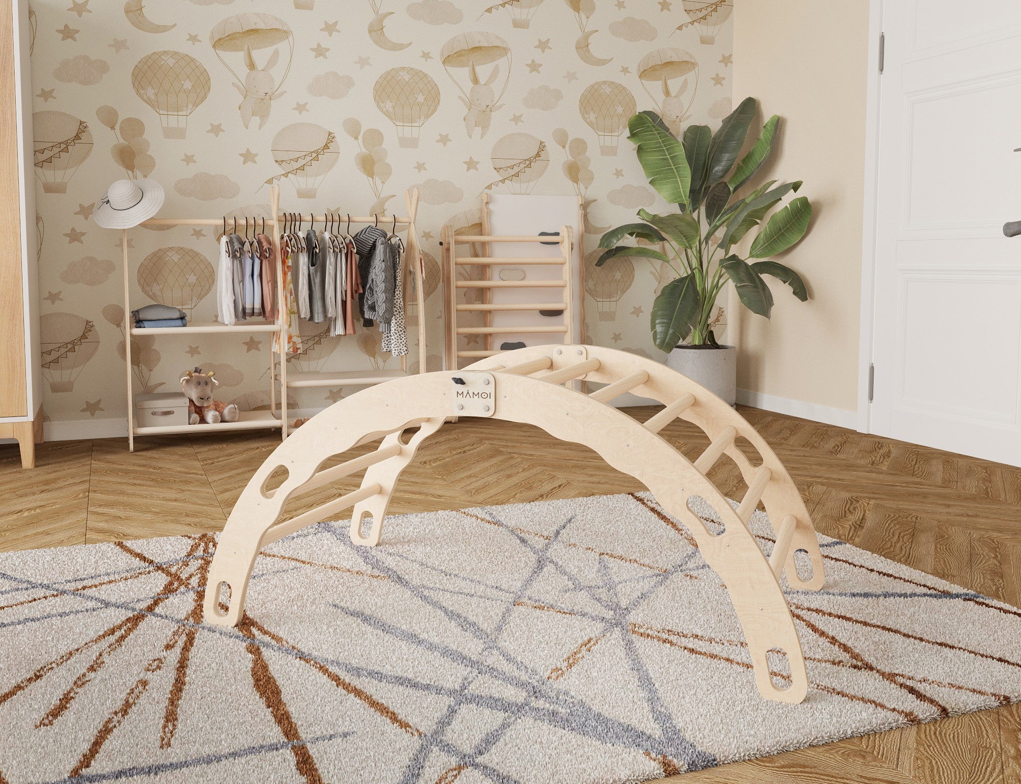 MAMOI® Indoor climbing frame for toddlers, Wooden baby gym, Play gym rocker toys made of wood for toddler, Rockers montessori climbing frame age 1-3-1