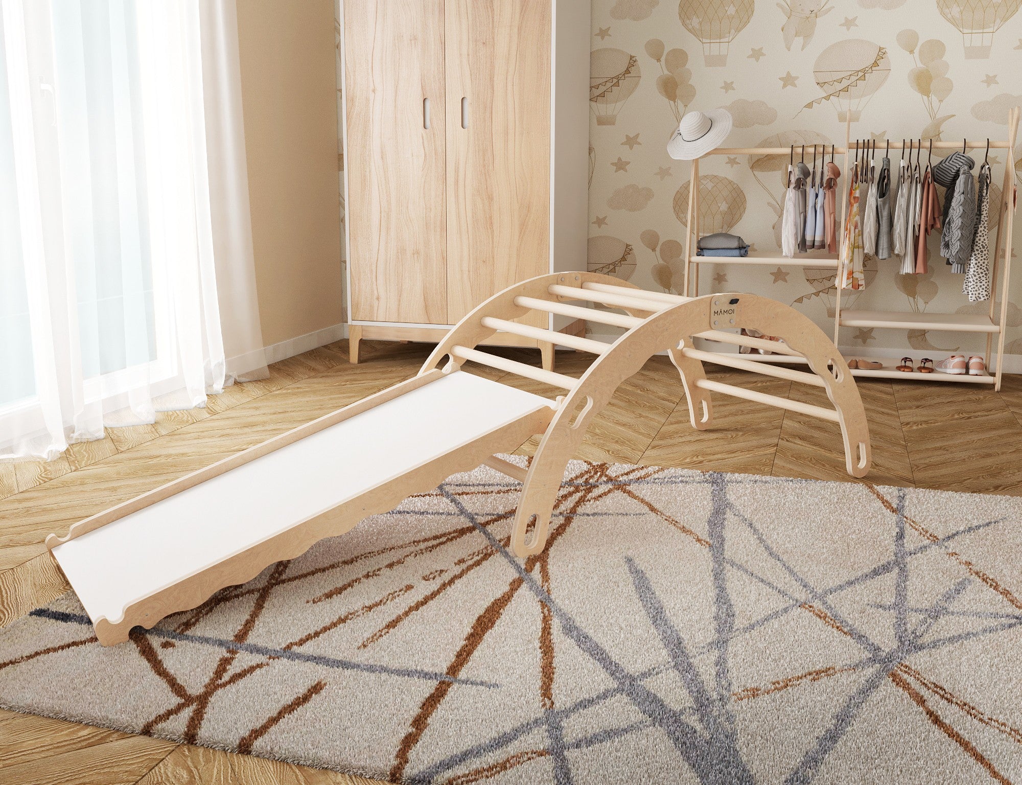 MAMOI® Indoor climbing frame for toddlers, Wooden baby gym with slide, Play gym rocker toys made of wood for toddler, Rockers montessori climbing frame age 1-3-2