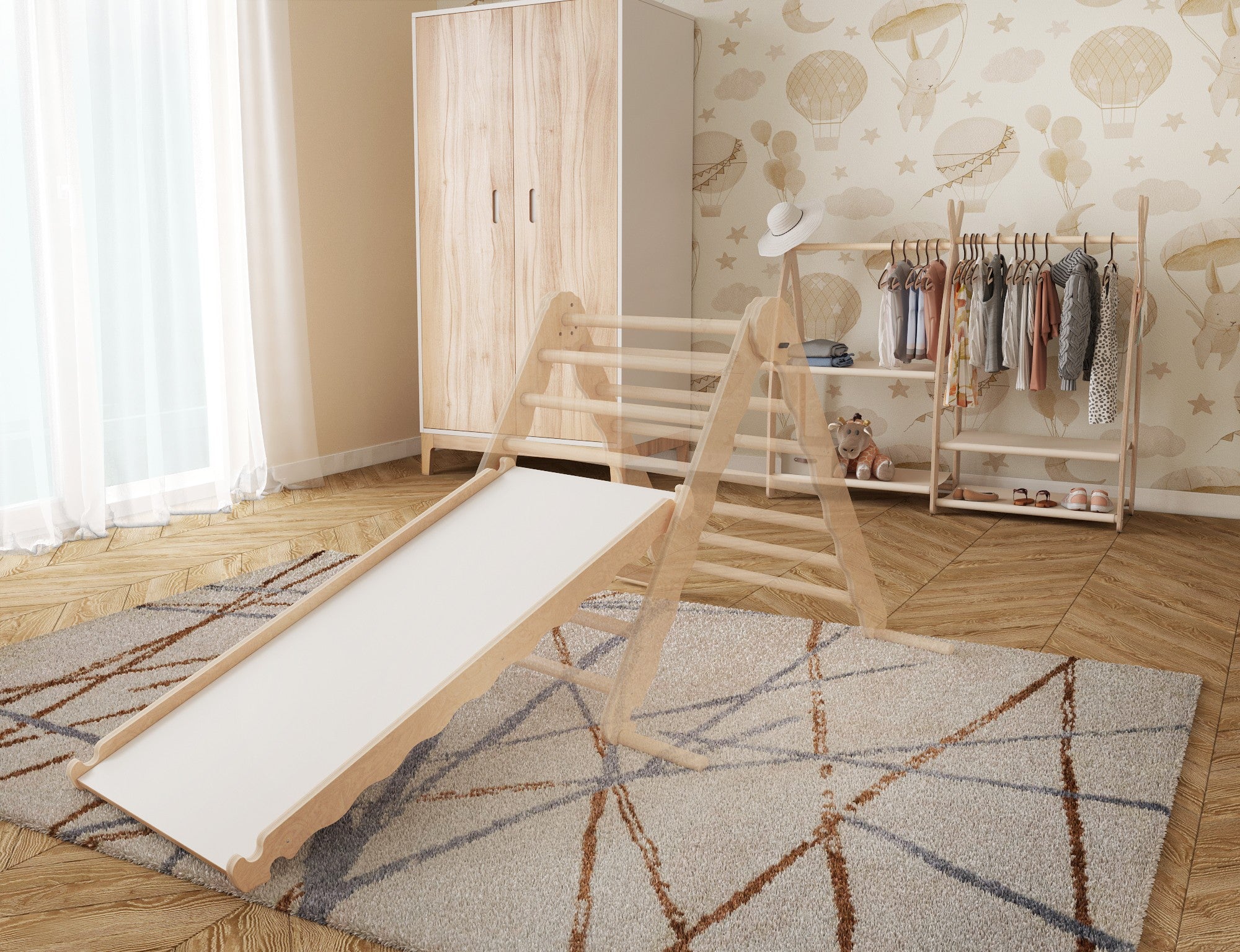 MAMOI® Wooden slide for climbing frame, Indoor baby gym accessories for kids, Small and big toddler slide for climbing triangle, Outdoor child's slides for garden, Childrens montessori toys-2