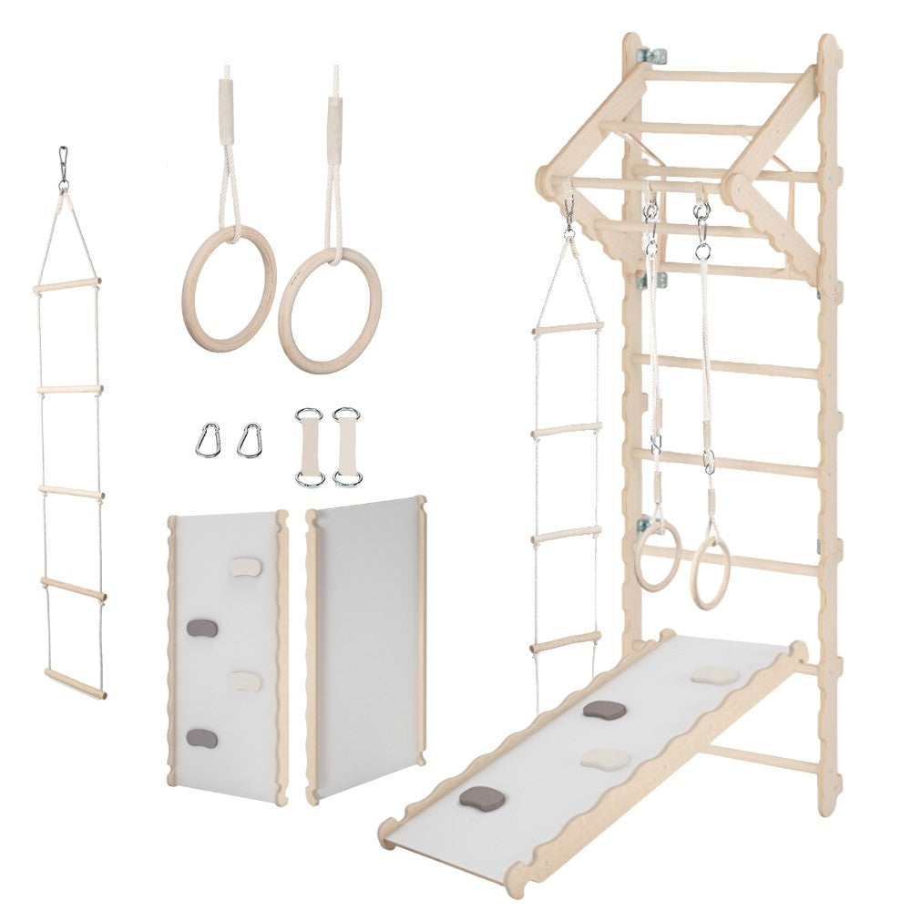 MAMOI® Swedish ladder, Wooden gorilla gym for kids, Indoor baby climbing frame for toddlers, Monkey bars and play gym, Childrens climbing wall, Gymnastics bar and equipment for home-0