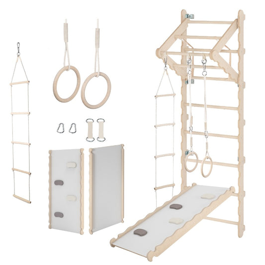 MAMOI® Swedish ladder, Wooden gorilla gym for kids, Indoor baby climbing frame for toddlers, Monkey bars and play gym, Childrens climbing wall, Gymnastics bar and equipment for home-0